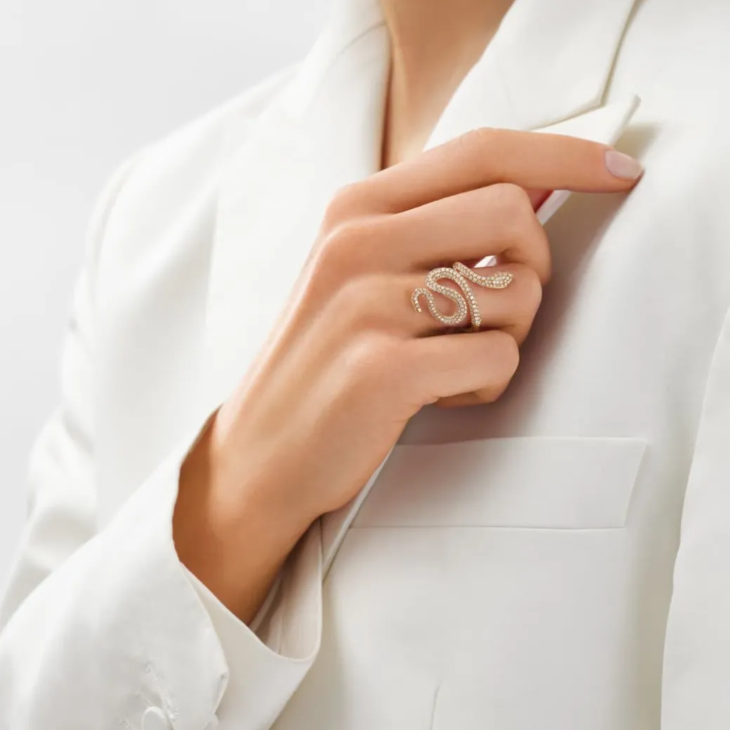 Snakes ring medium pavé